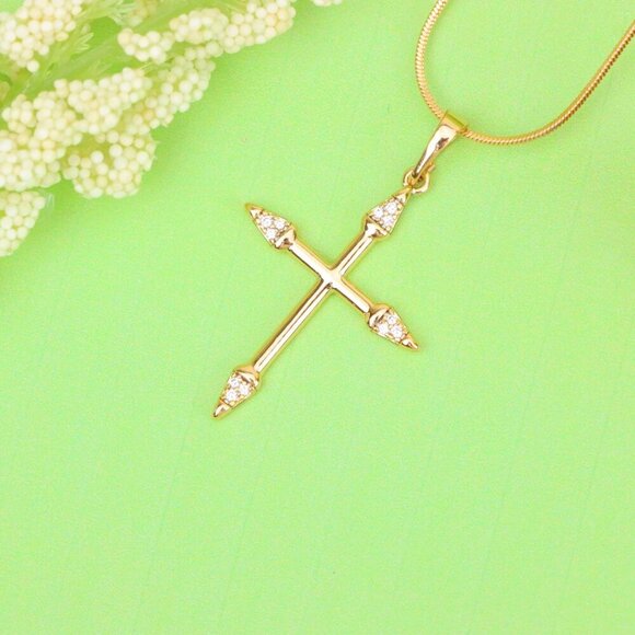"Rose Gold Cross Pendant with Crystal Accents and Sleek Design, XPPT1863 - Picture 12 of 13